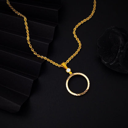 14K Yellow Gold Quarter Coin Holder Chain Cubic Zirconia Necklace (4.5 g)