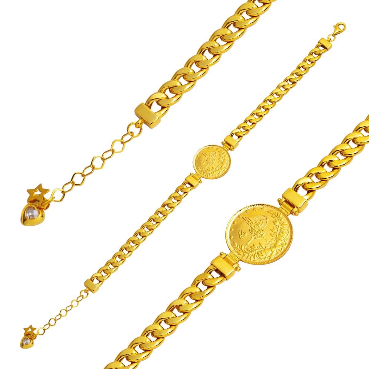 14K Yellow Gold Quarter Coin Ottoman Resat Coin Bracelet