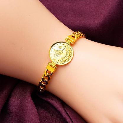 14K Yellow Gold Quarter Coin Ottoman Resat Coin Bracelet