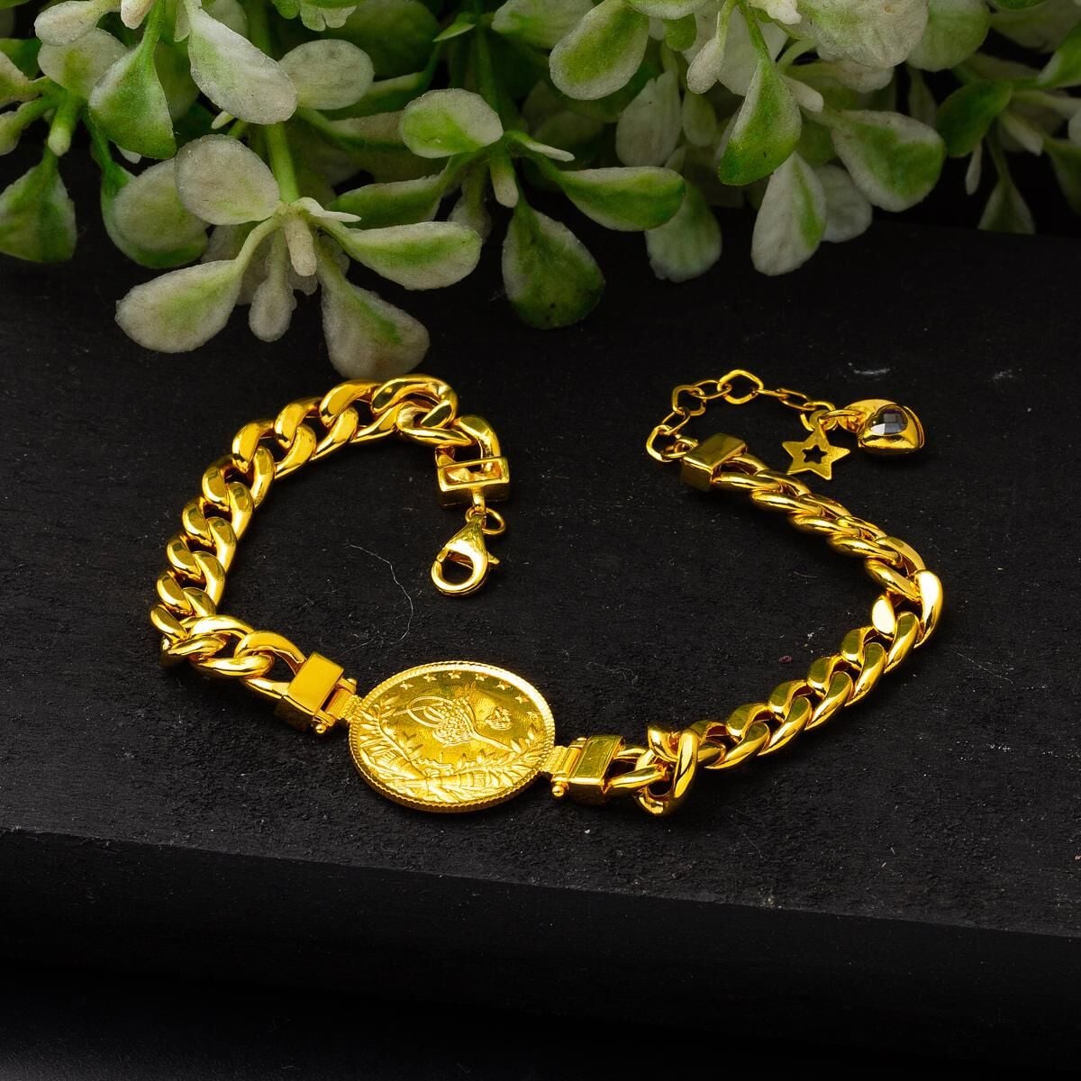 14K Yellow Gold Quarter Coin Ottoman Resat Coin Bracelet