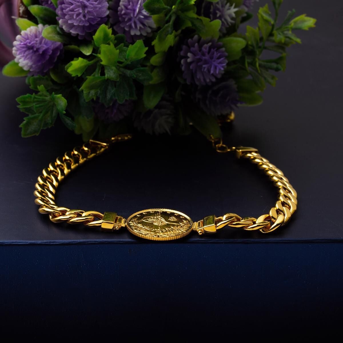 14K Yellow Gold Quarter Coin Ottoman Resat Coin Bracelet