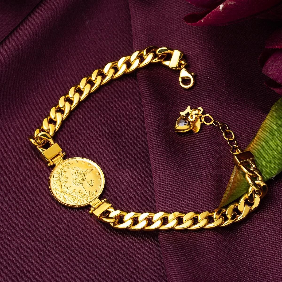 14K Yellow Gold Quarter Coin Ottoman Resat Coin Bracelet