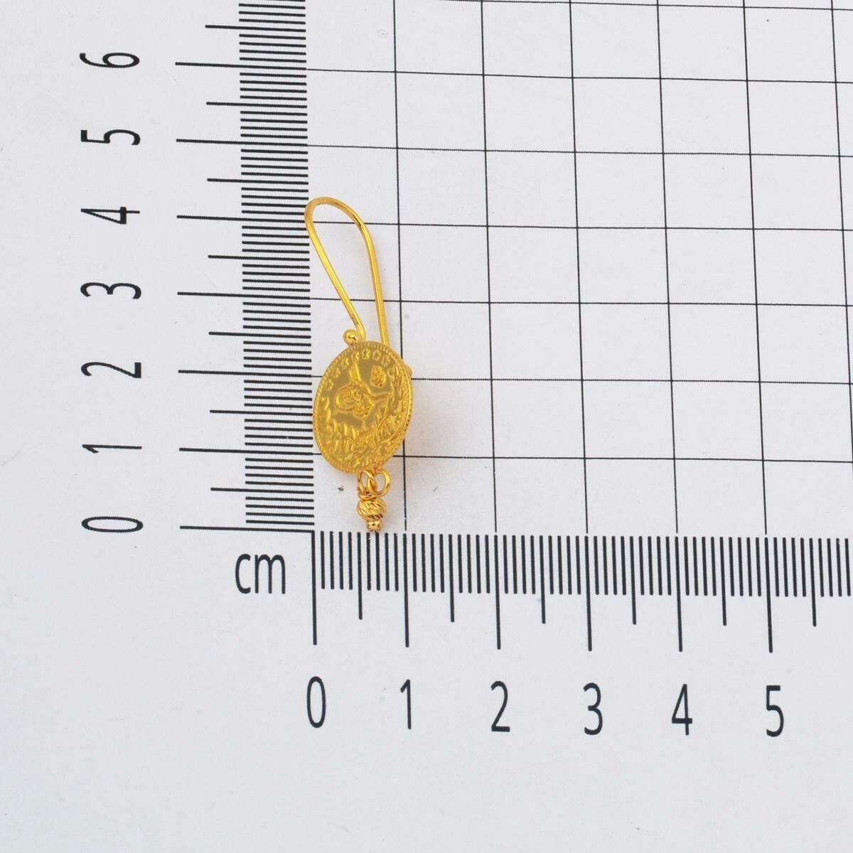 22K Yellow Gold Quarter Coin Ottoman Resat Coin Dangle Earrings (4.85 g)