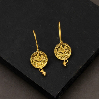 22K Yellow Gold Quarter Coin Ottoman Resat Coin Dangle Earrings (4.85 g)