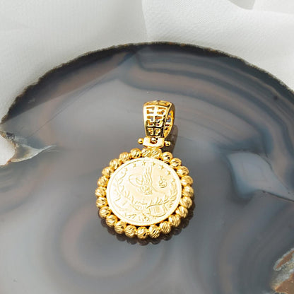 22K Yellow Gold Quarter Coin Ottoman Resat Coin Ball Pendant