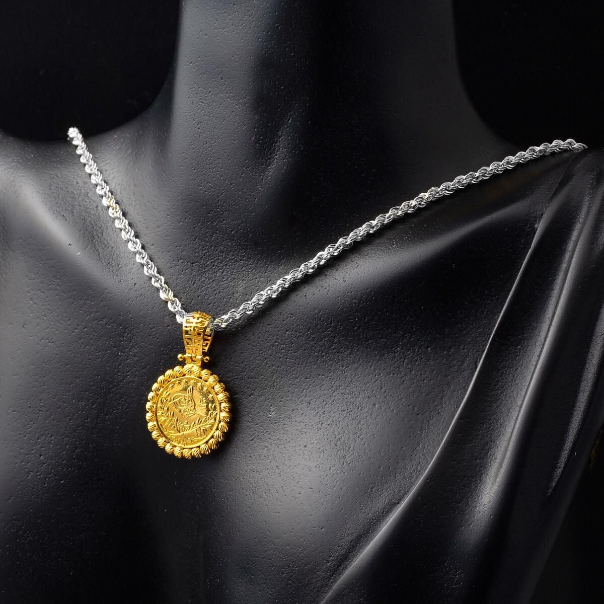 22K Yellow Gold Quarter Coin Ottoman Resat Coin Ball Pendant
