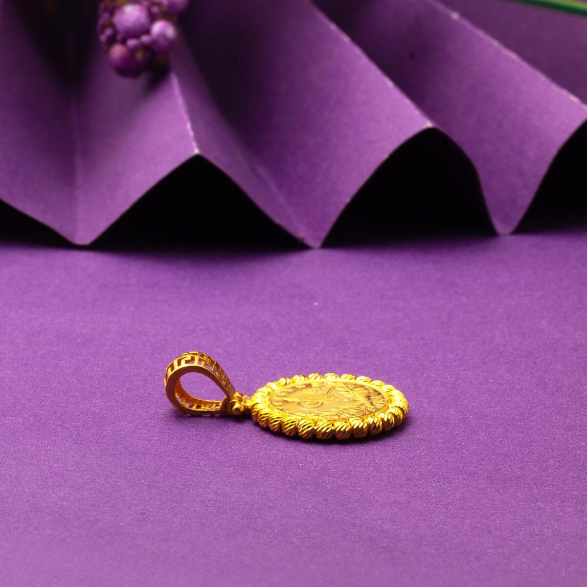 22K Yellow Gold Quarter Coin Ottoman Resat Coin Ball Pendant