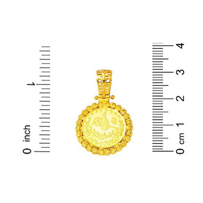 22K Yellow Gold Quarter Coin Ottoman Resat Coin Ball Pendant