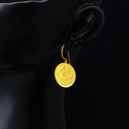 22K Yellow Gold Quarter Coin Ottoman Resat Coin Earrings