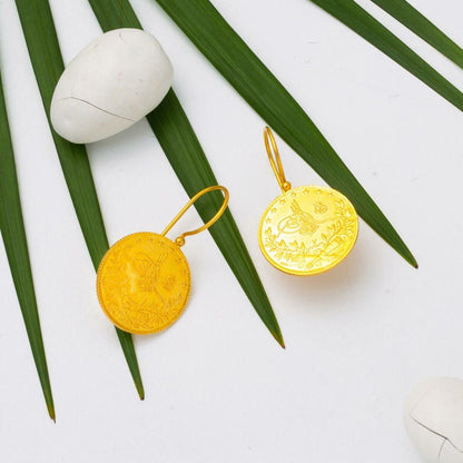 22K Yellow Gold Quarter Coin Ottoman Resat Coin Earrings