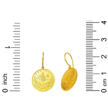 22K Yellow Gold Quarter Coin Ottoman Resat Coin Earrings