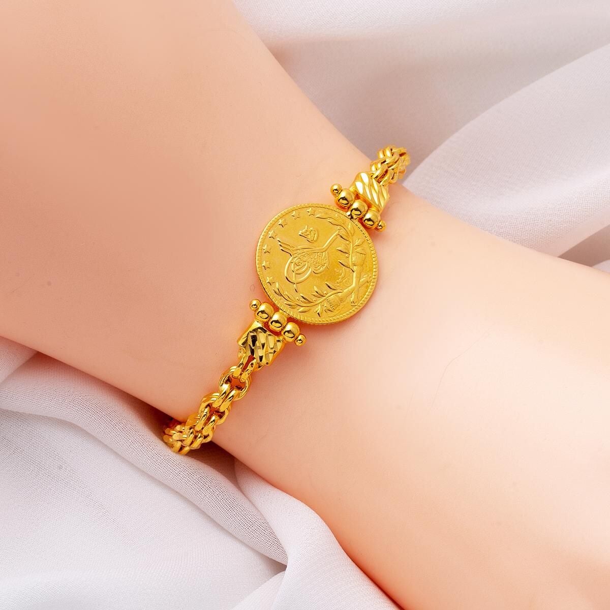 22K Yellow Gold Quarter Coin Ottoman Resat Coin Bracelet (10 g)