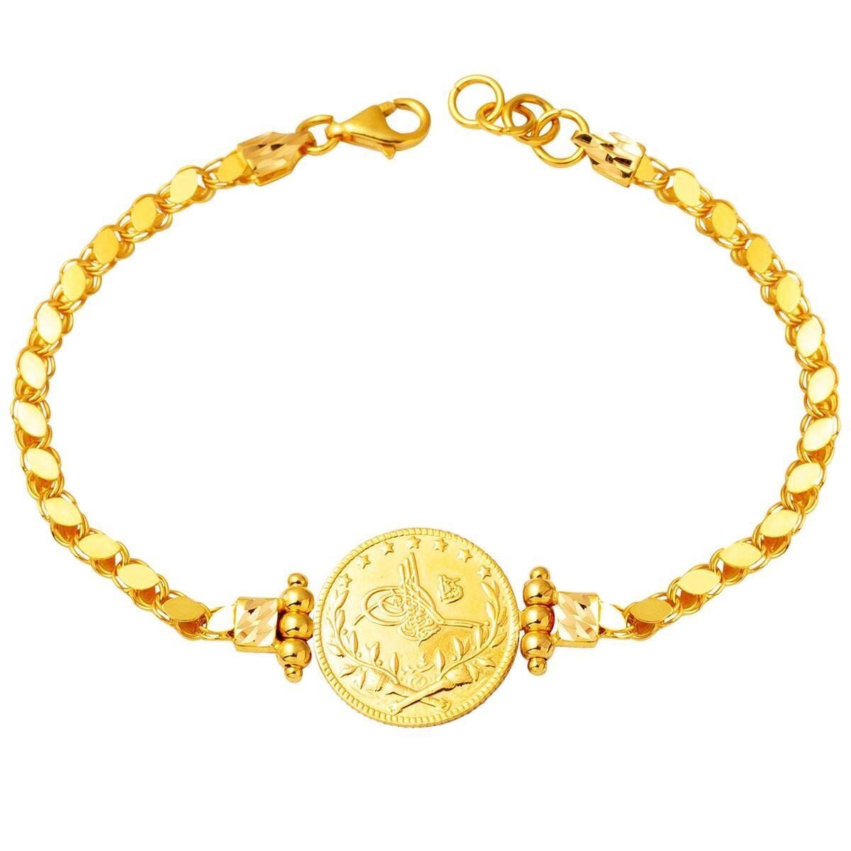 22K Yellow Gold Quarter Coin Ottoman Resat Coin Bracelet (7.29 g)