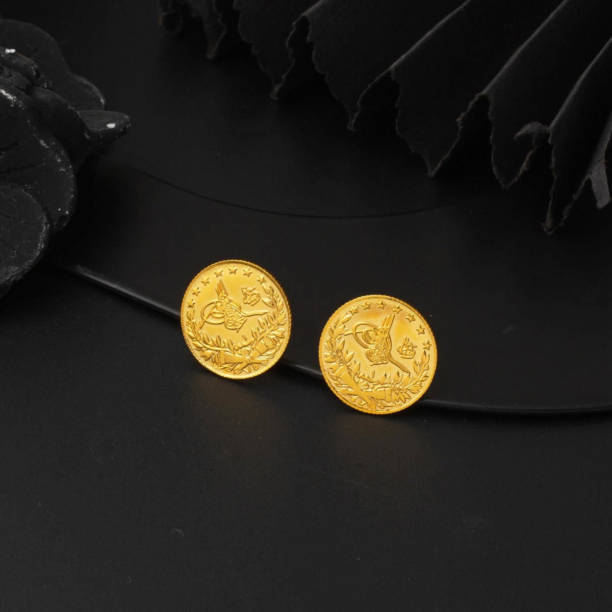 22K Yellow Gold Quarter Coin Ottoman Resat Coin Clip-On Earrings