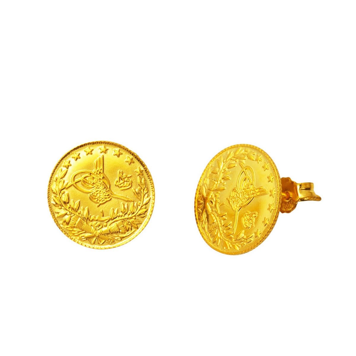 22K Yellow Gold Quarter Coin Ottoman Resat Coin Clip-On Earrings