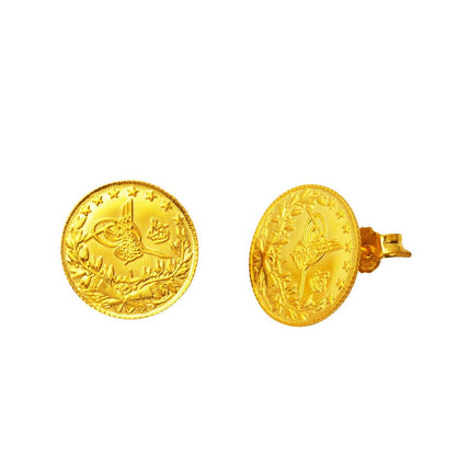22K Yellow Gold Quarter Coin Ottoman Resat Coin Clip-On Earrings