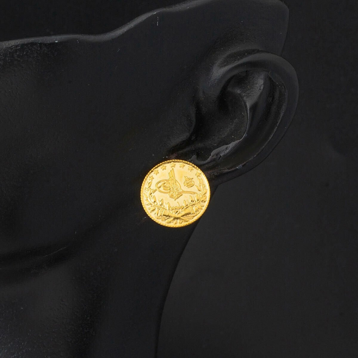 22K Yellow Gold Quarter Coin Ottoman Resat Coin Clip-On Earrings