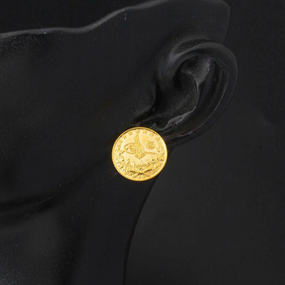 22K Yellow Gold Quarter Coin Ottoman Resat Coin Clip-On Earrings
