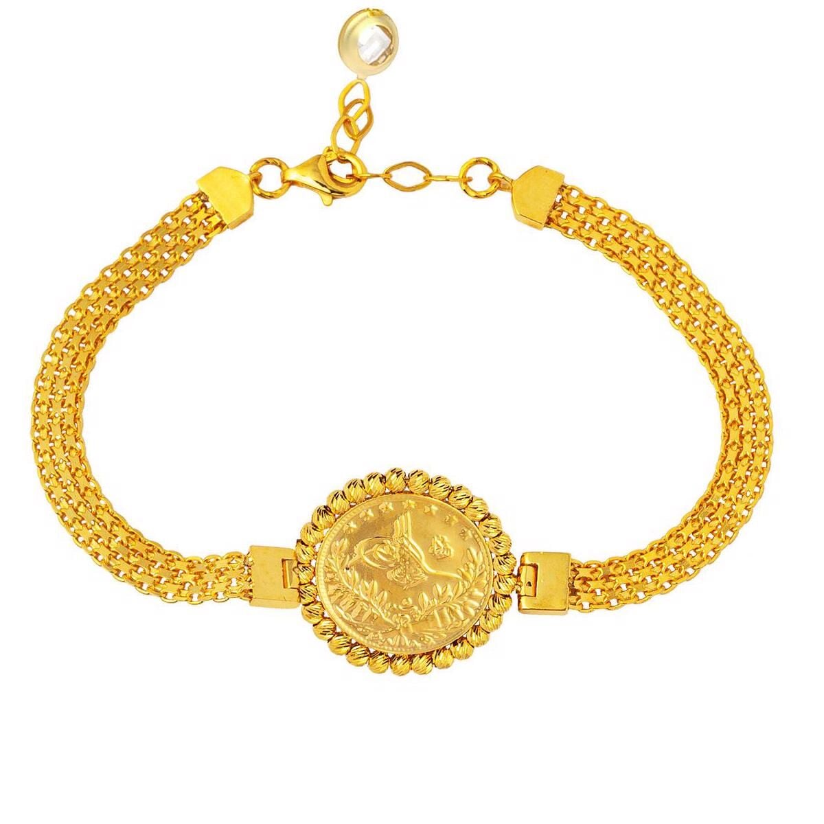 14K Yellow Gold Quarter Coin Ottoman Resat Coin Bracelet (8.7 g)