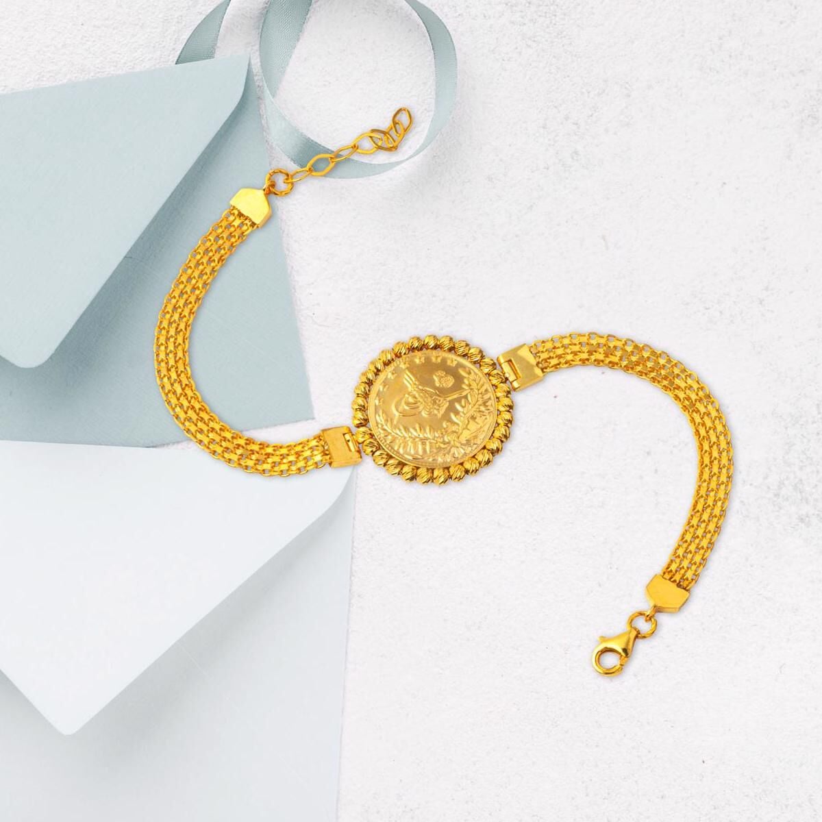 14K Yellow Gold Quarter Coin Ottoman Resat Coin Bracelet (8.7 g)