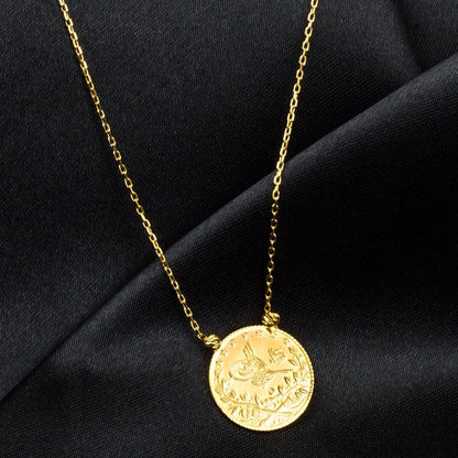 22K Yellow Gold Quarter Coin Ottoman Resat Coin Necklace (3.59 g)