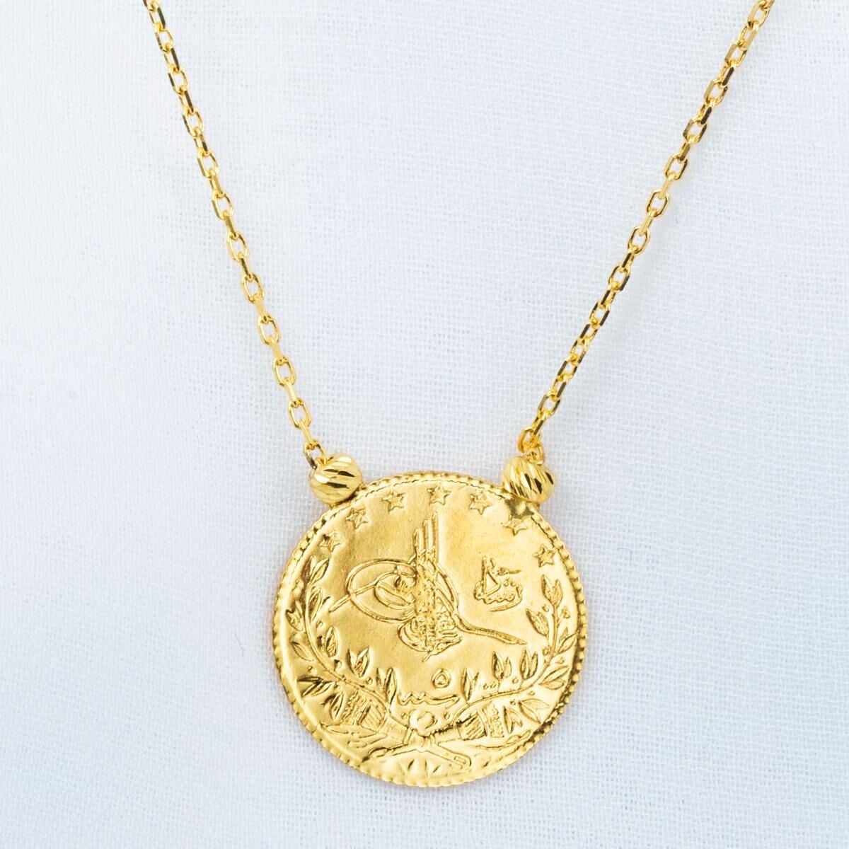 22K Yellow Gold Quarter Coin Ottoman Resat Coin Necklace (3.59 g)