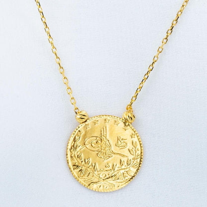 22K Yellow Gold Quarter Coin Ottoman Resat Coin Necklace (3.59 g)