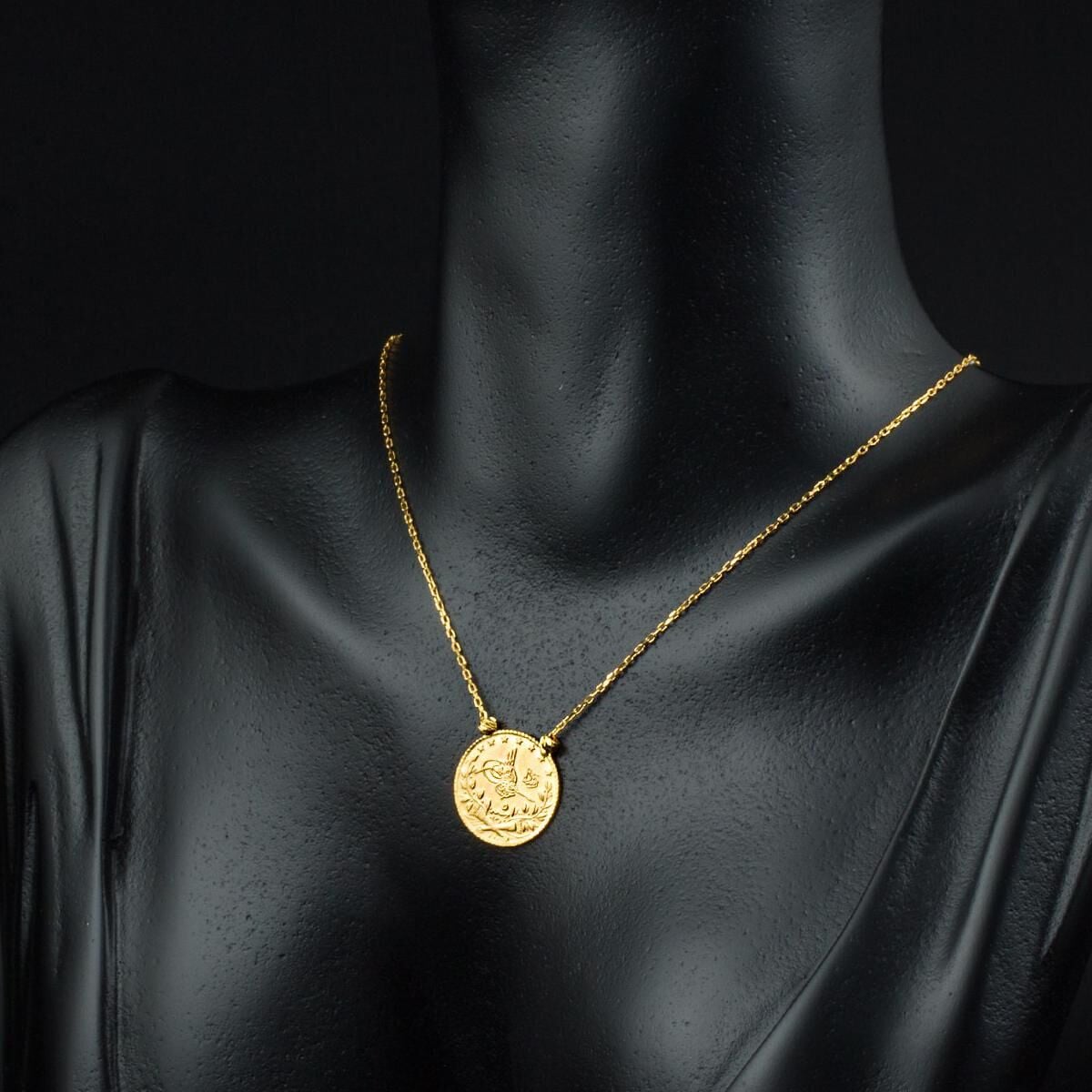 22K Yellow Gold Quarter Coin Ottoman Resat Coin Necklace (3.59 g)