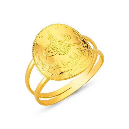22K Yellow Gold Quarter Coin Ottoman Resat Coin Ring (4.59 g)