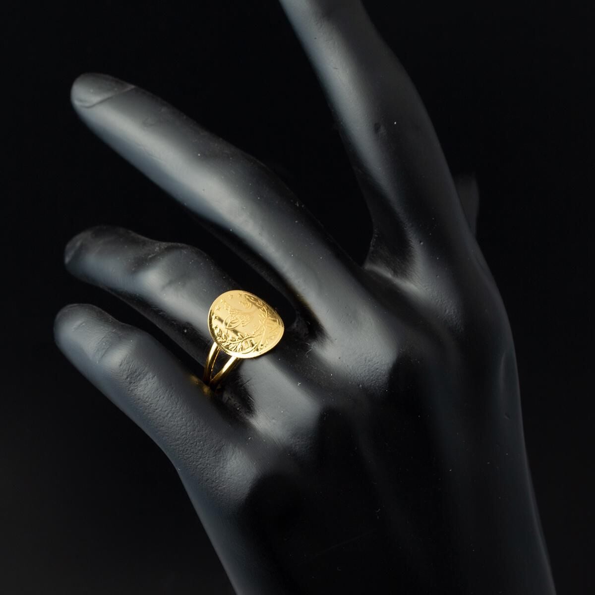 22K Yellow Gold Quarter Coin Ottoman Resat Coin Ring (4.59 g)