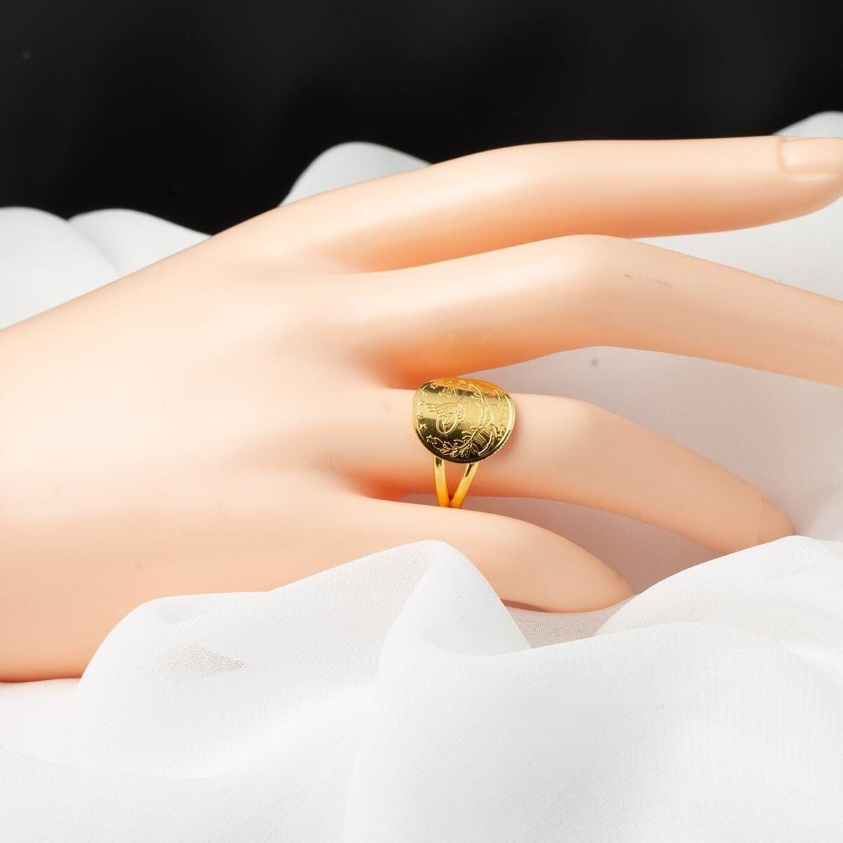 22K Yellow Gold Quarter Coin Ottoman Resat Coin Ring (4.59 g)