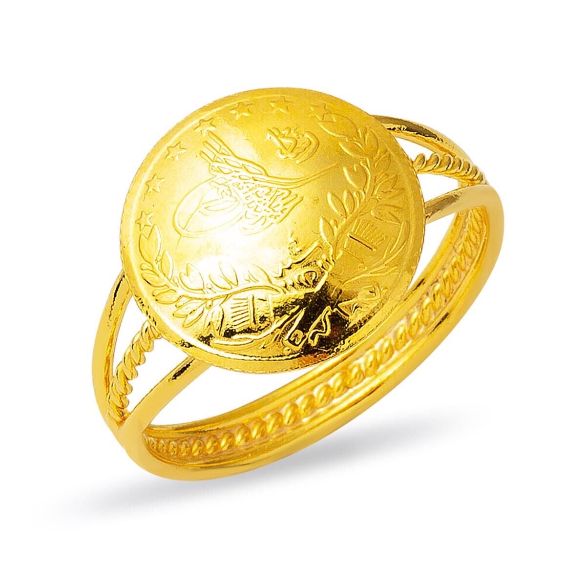 22K Yellow Gold Quarter Coin Ottoman Resat Coin Ring (5.55 g)