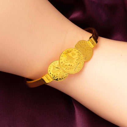 14K Yellow Gold Quarter Coin And Half Ottoman Resat Coin Hinged Cuff Bracelet