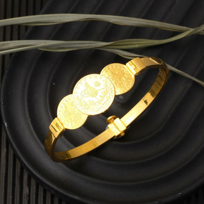 14K Yellow Gold Quarter Coin And Half Ottoman Resat Coin Hinged Cuff Bracelet