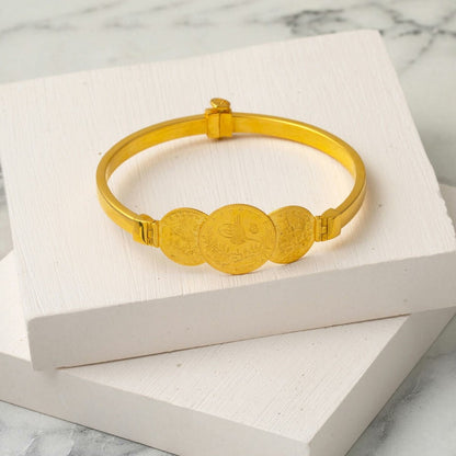 14K Yellow Gold Quarter Coin And Half Ottoman Resat Coin Hinged Cuff Bracelet