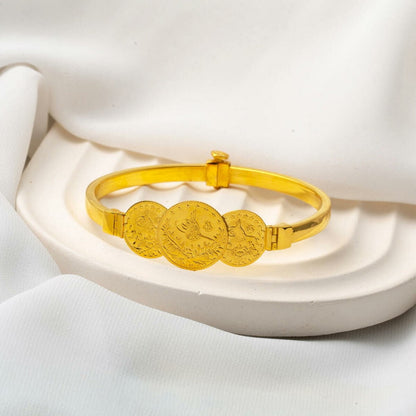 14K Yellow Gold Quarter Coin And Half Ottoman Resat Coin Hinged Cuff Bracelet