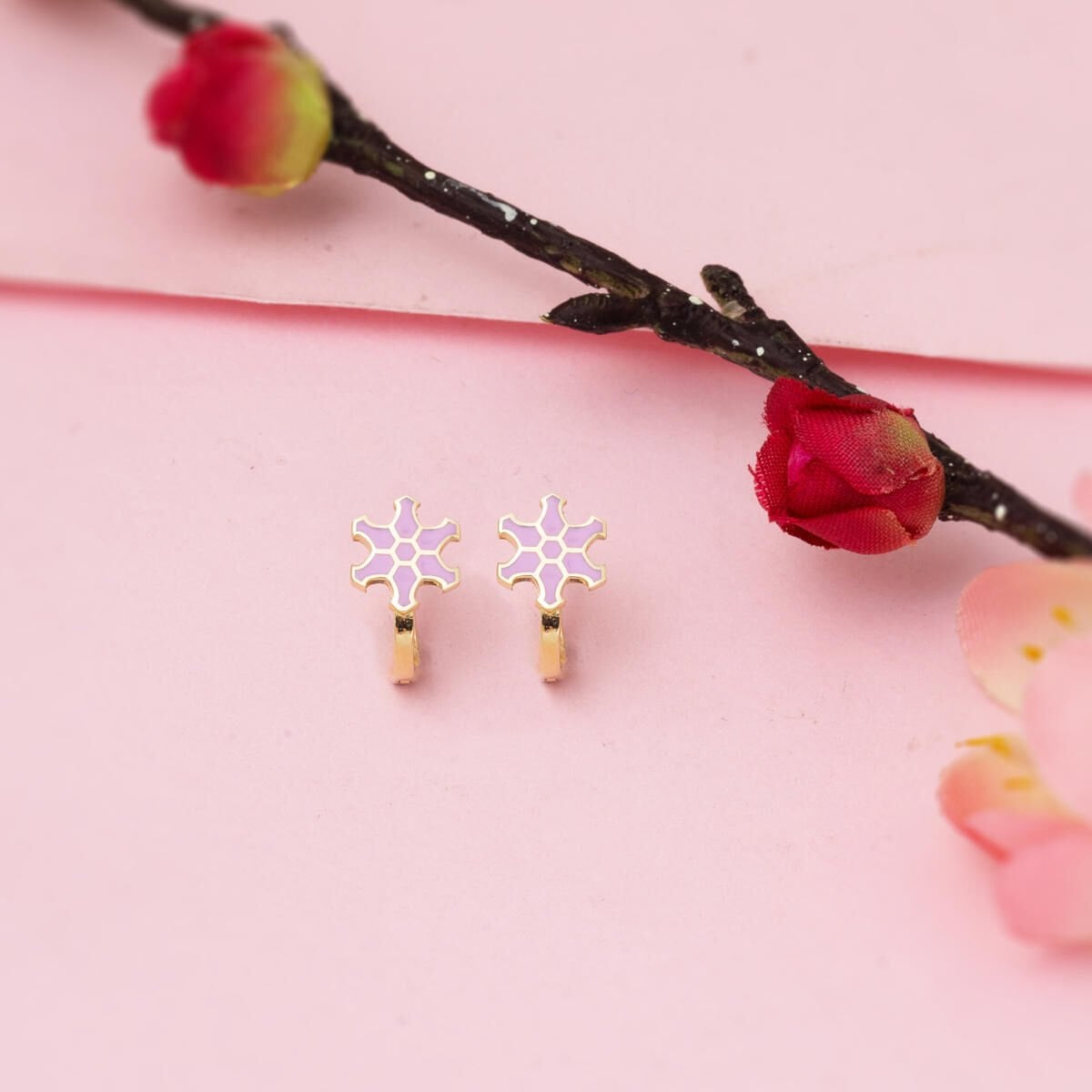14K Yellow Gold Lilac Star Enamel Children's Earrings