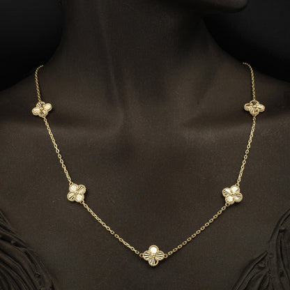 14K Yellow Gold Clover Necklace and Bracelet Set (6.65 g)