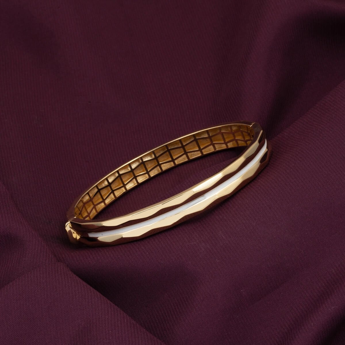 14K Yellow Gold Pirate Enamel Hinged Cuff Bracelet