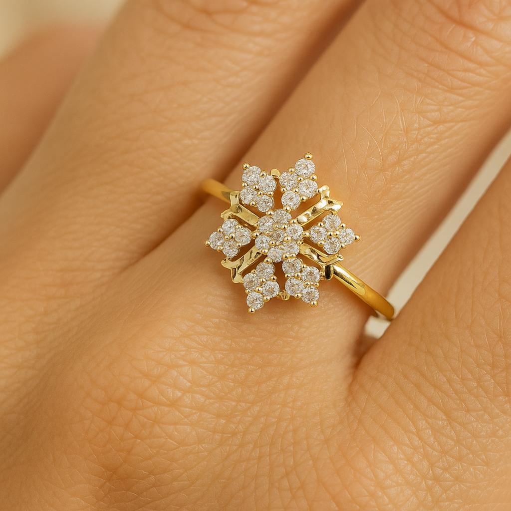 14K Yellow Gold Snowflake Cubic Zirconia Ring (2.21 g)