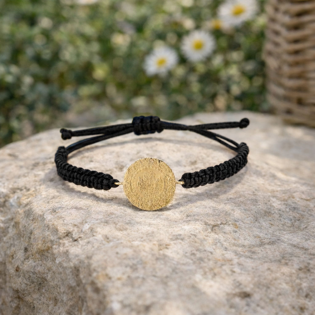 22K Yellow Gold Half Gold Coin Cord Bracelet | Goldia.com