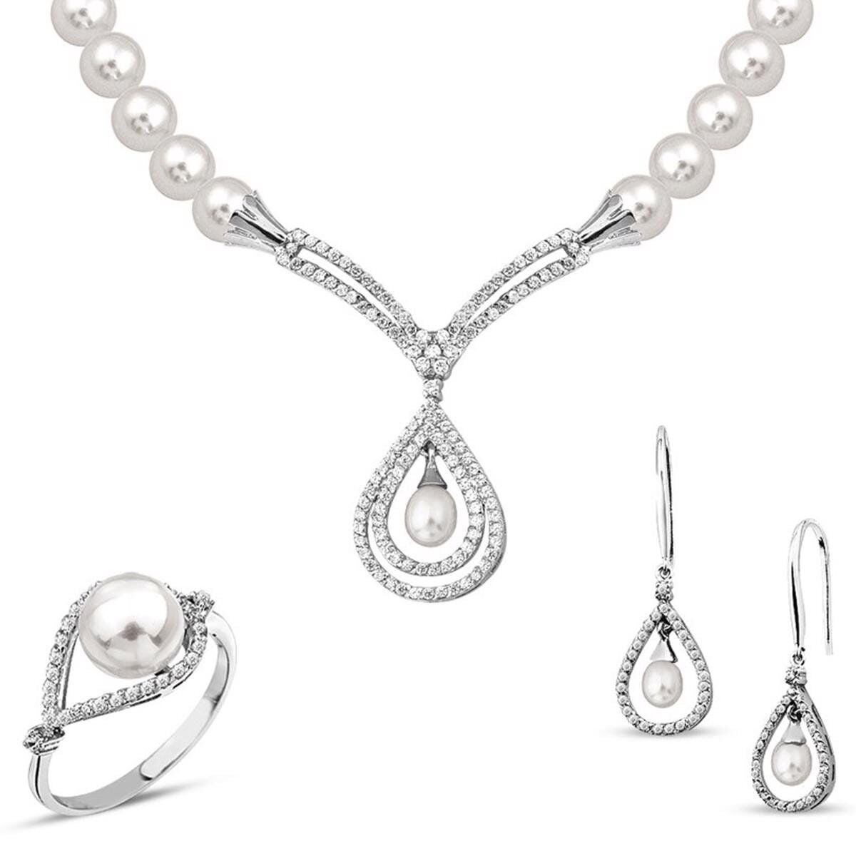 14K White Gold Chiara Bridal Pearl Set