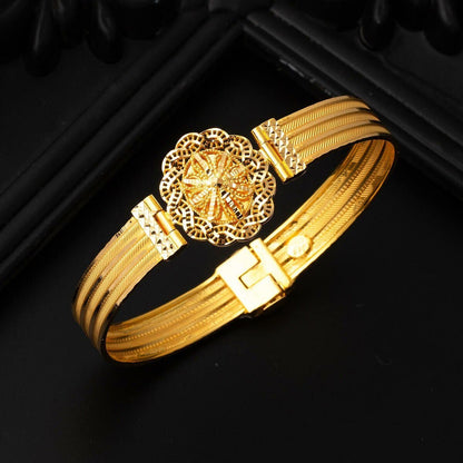 22K Yellow Gold Flower Mesh Hinged Cuff Bangle