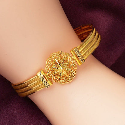 22K Yellow Gold Flower Mesh Hinged Cuff Bangle