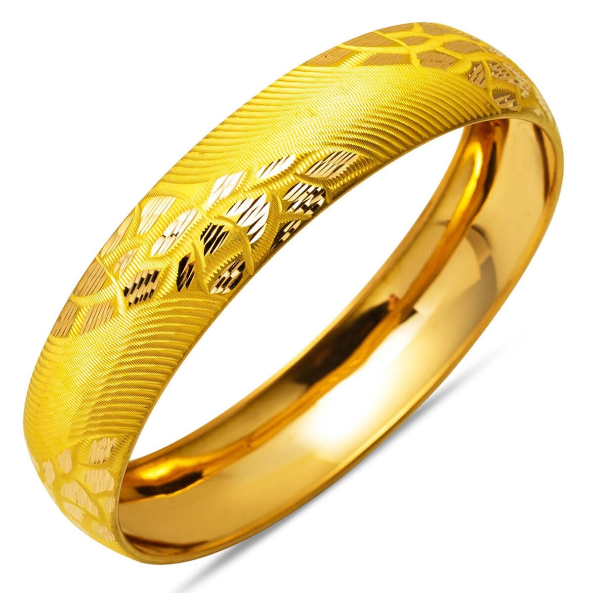 22K Yellow Gold Flower Patterned Investment Bangle