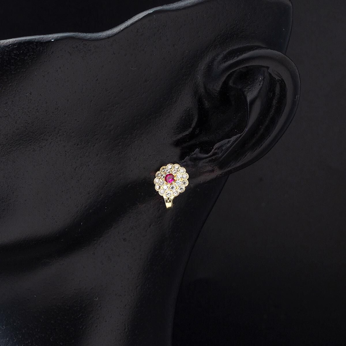 14K Yellow Gold Flower Children's Cubic Zirconia Earrings