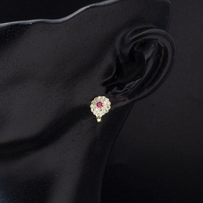 14K Yellow Gold Flower Children's Cubic Zirconia Earrings