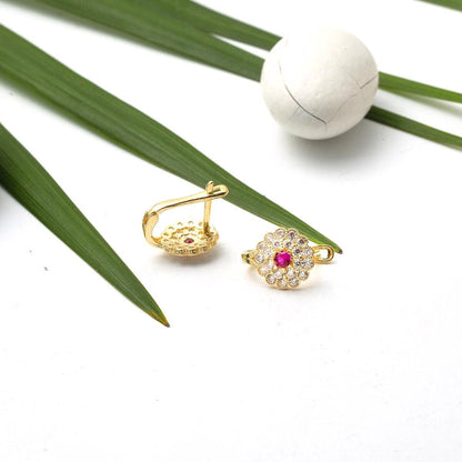 14K Yellow Gold Flower Children's Cubic Zirconia Earrings