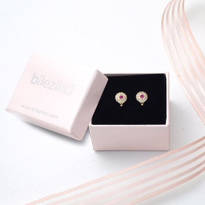 14K Yellow Gold Flower Children's Cubic Zirconia Earrings