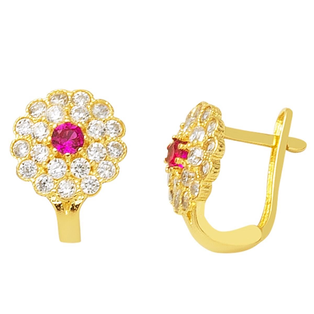 14K Yellow Gold Flower Children's Cubic Zirconia Earrings